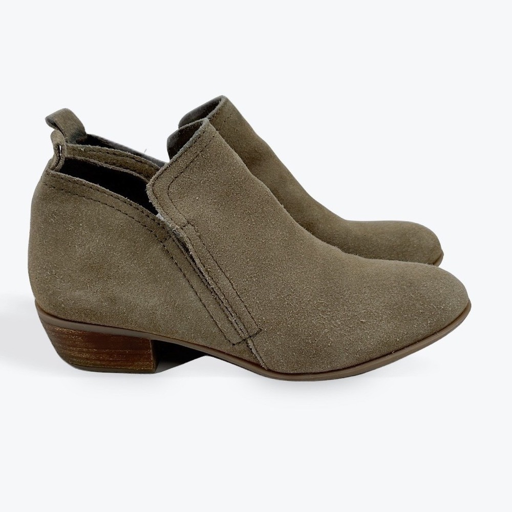 Diba Womens Taupe Suede Ankle Boots Side Zip Block Heel Booties Size 8 - Picture 2 of 10